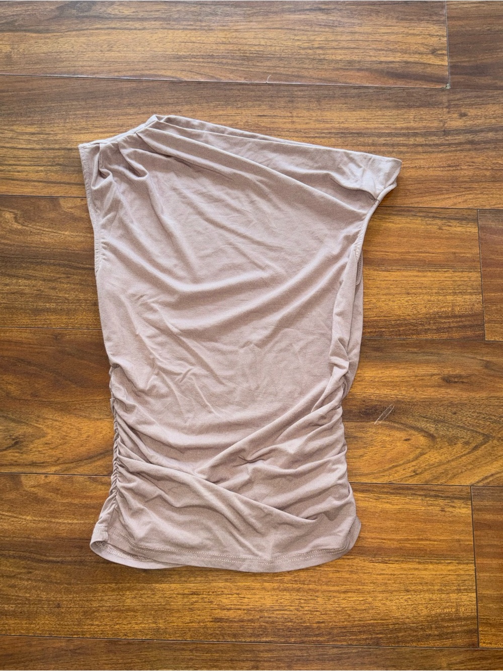 Asymmetrical One-Shoulder Ruched Tank Top - Taupe